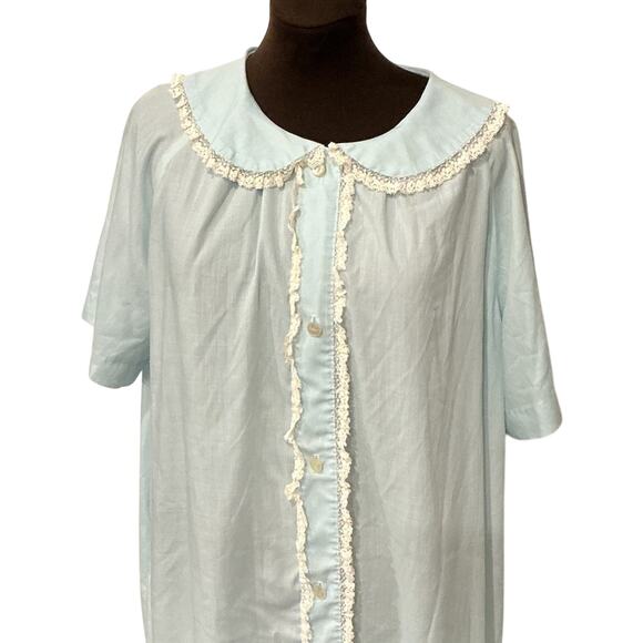 Lisanne Vintage Baby Blue Lace Button Down Housecoat Nightgown Size XL or 1XL? - Picture 3 of 9